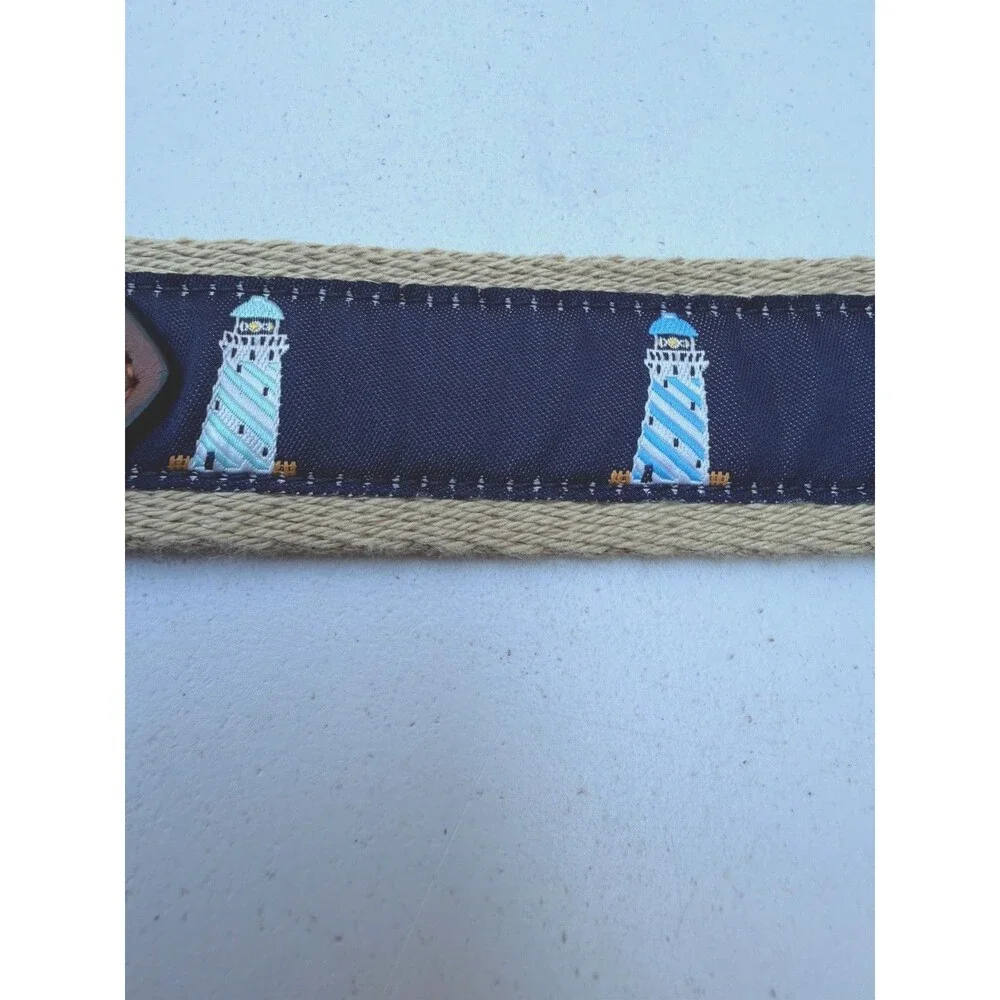 Crown & Ivy Men’s Belt Size 40 Navy Lighthouse Nautical Embroidered Leather NWT